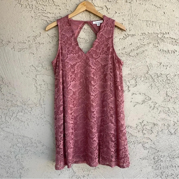 Francesca's Dusty Rose Lace Cut Out Mini Dress Sweet & Chic Size Medium - Picture 6 of 9